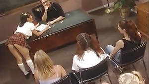 Attractive college sluts stay after class to be dicked by their handsome teacher.