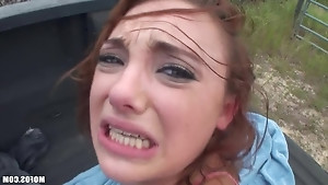 Big booty teen with natural tits Khloe Kush gets pounded from behind outdoors.