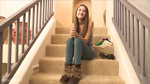 Skinny white teen girl with long hair loves to show off her gorgeous tits and ass.